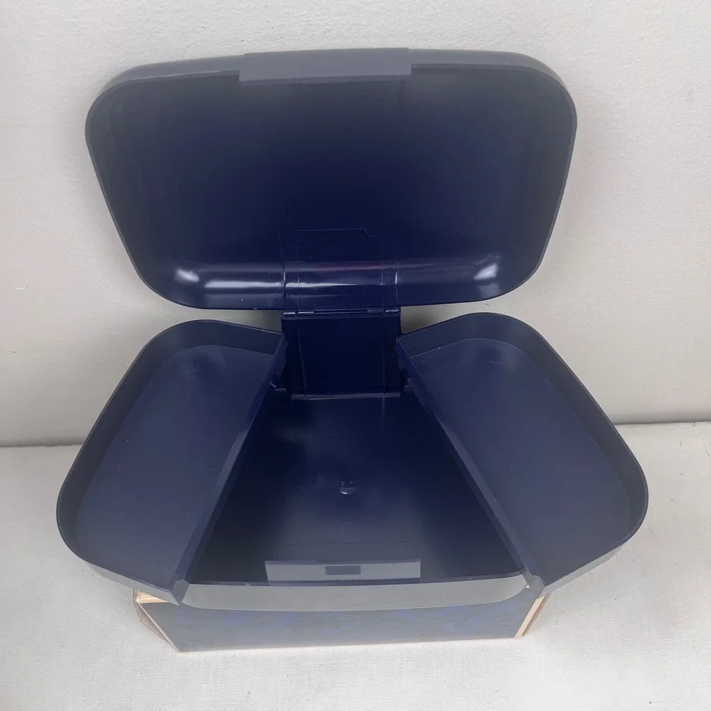 Avon Vintage Navy Blue Makeup Train Case Cantilever Trays Storage Organization